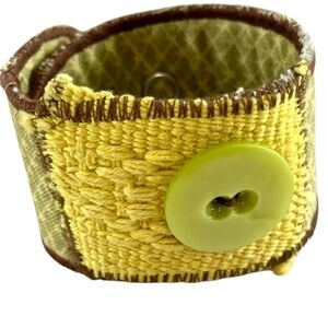 Upcycles Yellow Woven Cuff Bracelet with Button